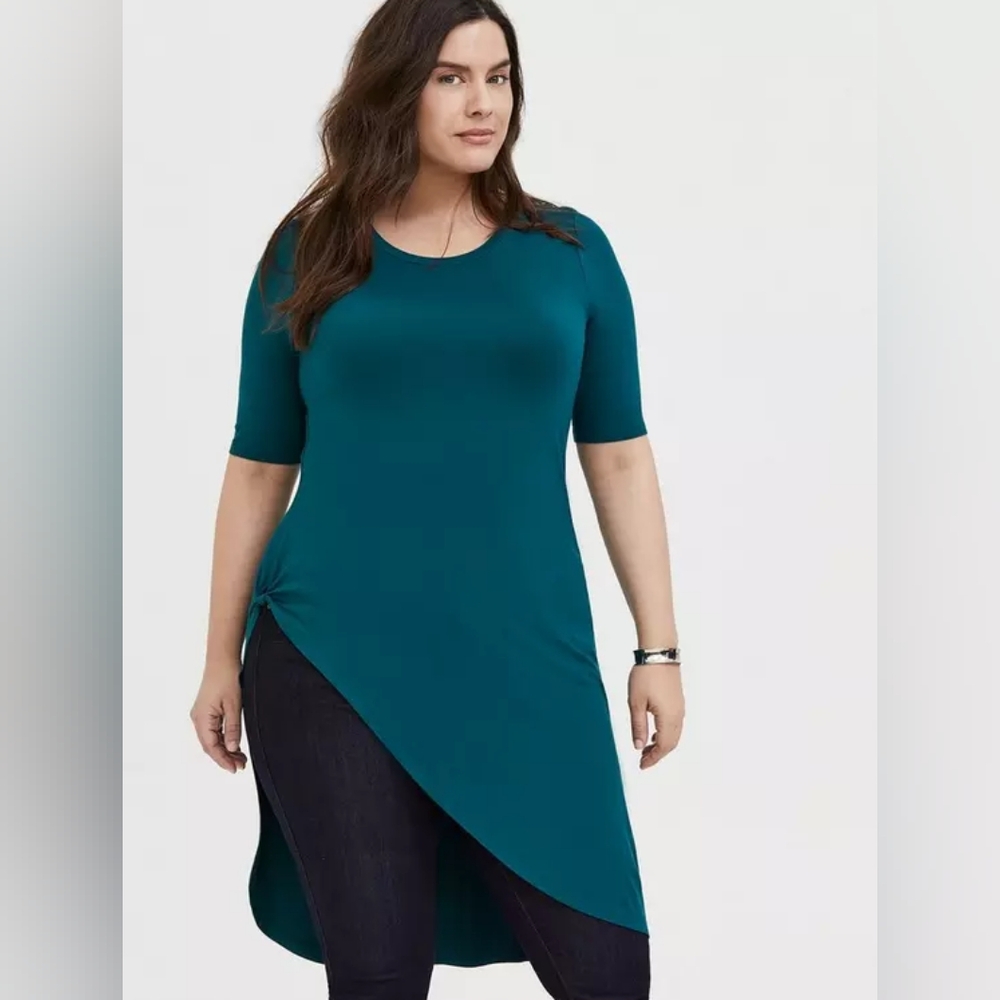 Torrid Teal Super Soft Asymmetric Side Twist Tunic Tank / Mini Dress 3X 22 New